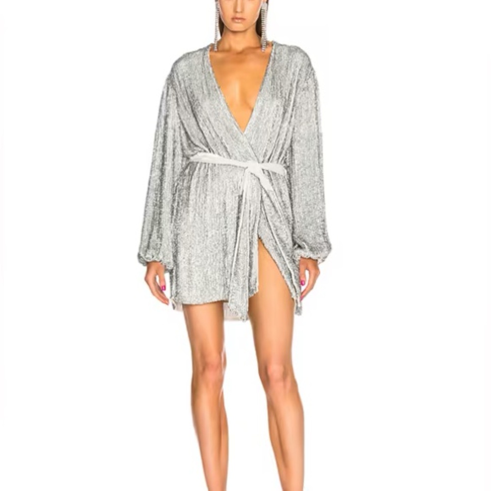 Retrofete Gabrielle Sequin Robe Dress in Silver- S